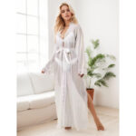 Elegant Sheer Mesh Long Robe with Lace Trim Soft and Sexy Loungewear - Image 4