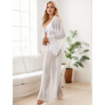 Elegant Sheer Mesh Long Robe with Lace Trim Soft and Sexy Loungewear - Image 5