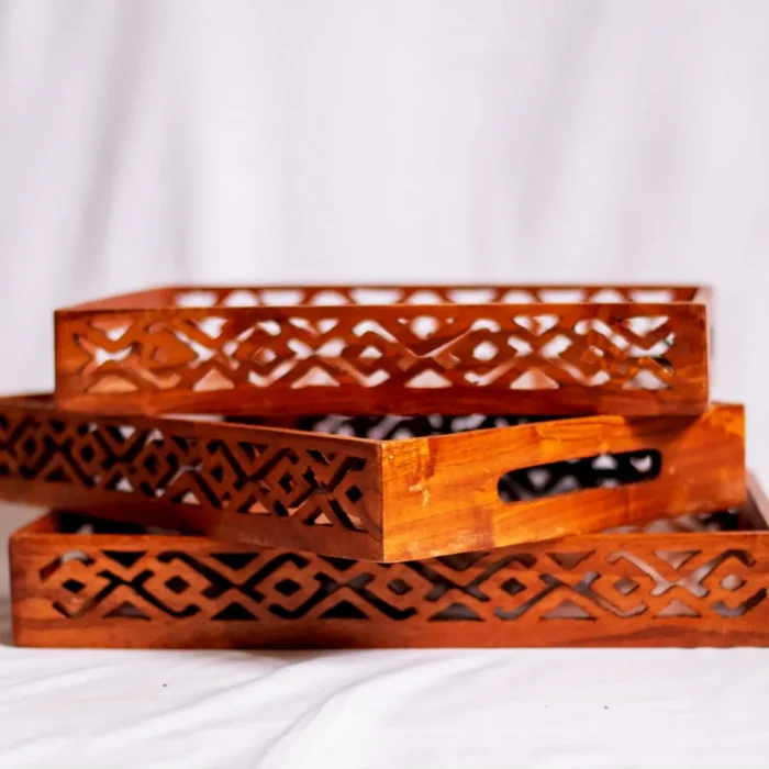 (pack of 3) Wooden Serving Tray Set with handles Wood Serving Trays for Tea Coffee Food Platter Household Kitchen Multipurpose Use - Image 5