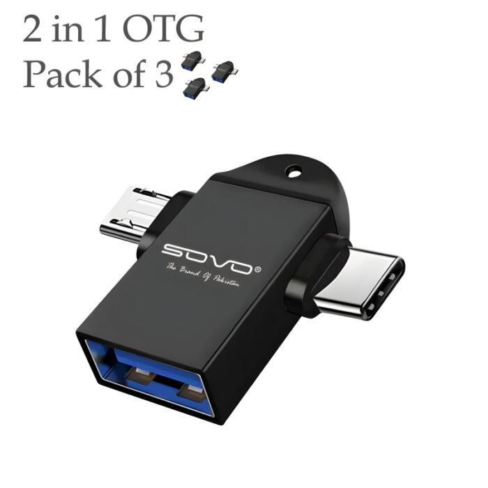 SOVO SOU-375 Pack Of 3 Pcs (2 In 1) OTG Card Reader MICRO + TYPE C - Image 3