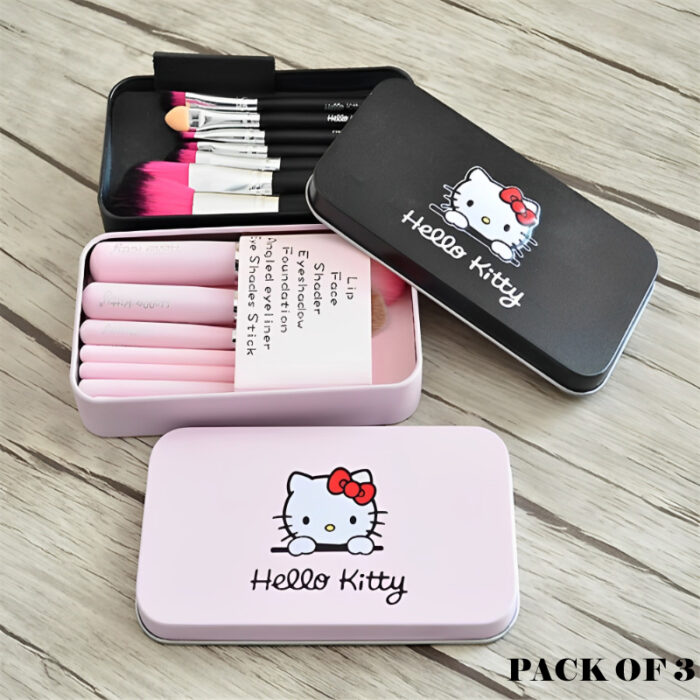 Pack Of 3 Cute Mini Hello Kitty 7PCS Makeup Brush Kit - Image 9