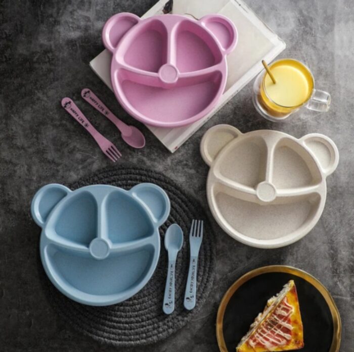 5 Piece Multi Color Panda Plates With 3 Spoons And 2 Forks Household Food Grade Plastic Plates Set(Random color)) - Image 3