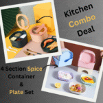 Combo Deal - 4 Section Spice Container Box & Multi-function Spit Bone 10 Plate Set Kitchen Storage Organizer (Random color)