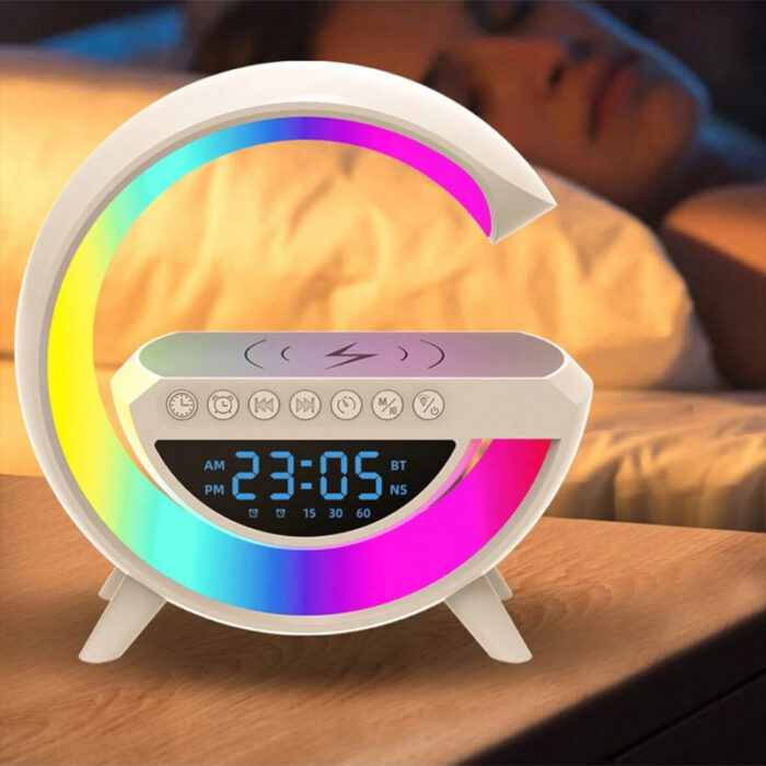 BT-3401 LED Display Wireless Phone Charger Bluetooth Speaker With Seven Color Selections, Alarm Clock, FM Radio - Image 4