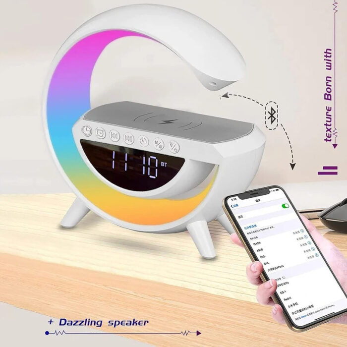 BT-3401 LED Display Wireless Phone Charger Bluetooth Speaker With Seven Color Selections, Alarm Clock, FM Radio - Image 7