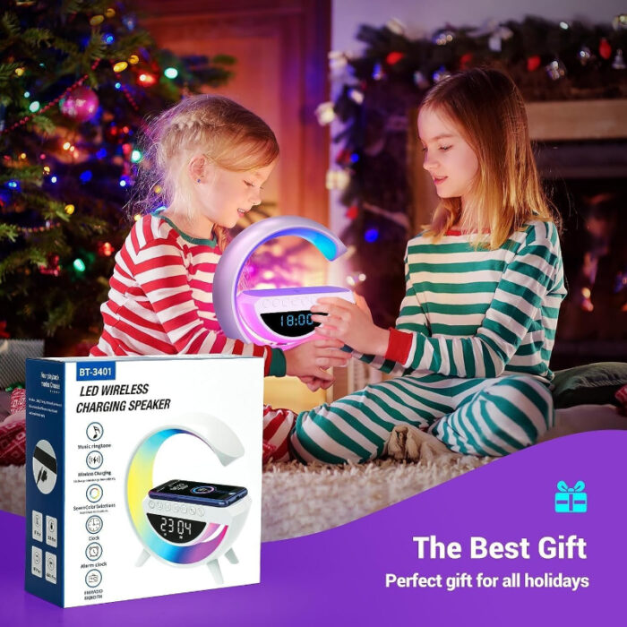 BT-3401 LED Display Wireless Phone Charger Bluetooth Speaker With Seven Color Selections, Alarm Clock, FM Radio - Image 9
