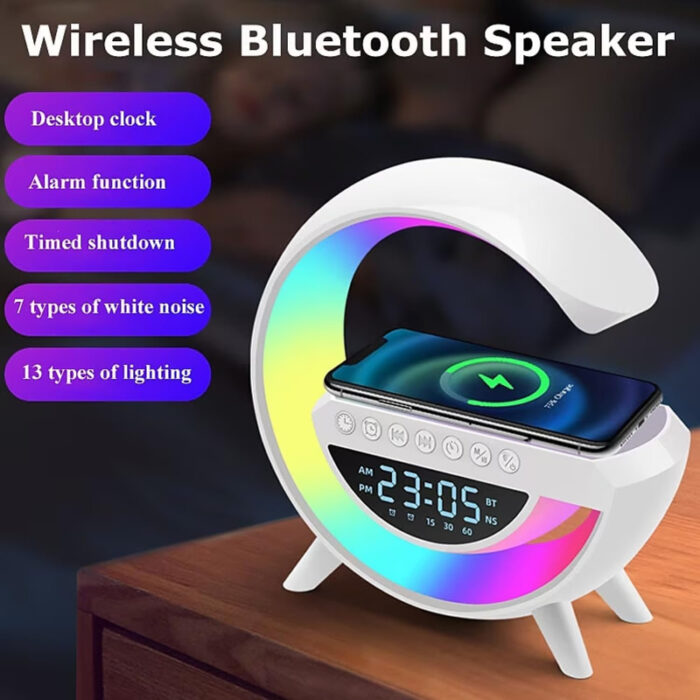 BT-3401 LED Display Wireless Phone Charger Bluetooth Speaker With Seven Color Selections, Alarm Clock, FM Radio - Image 10