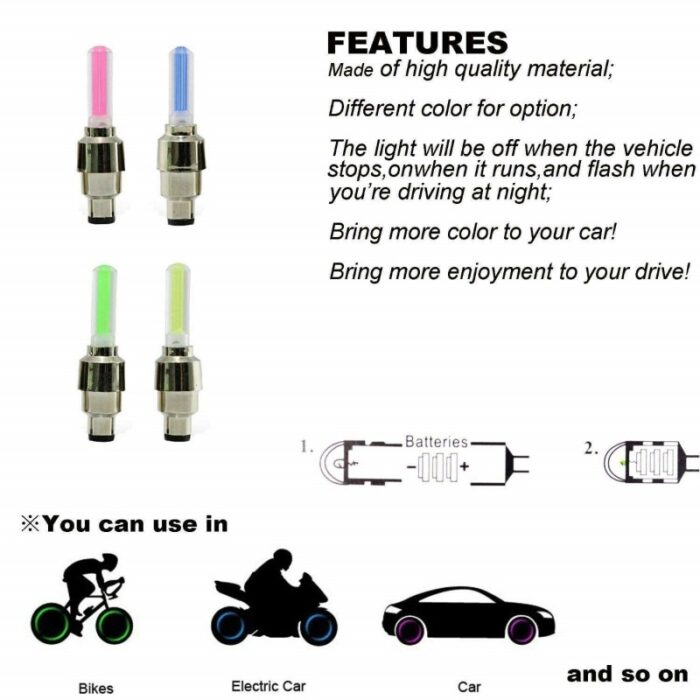 Pack Of 3 Pairs LED Tire Valve Caps Lights For Motorcycle, Mountain And Road Bikes - Image 9