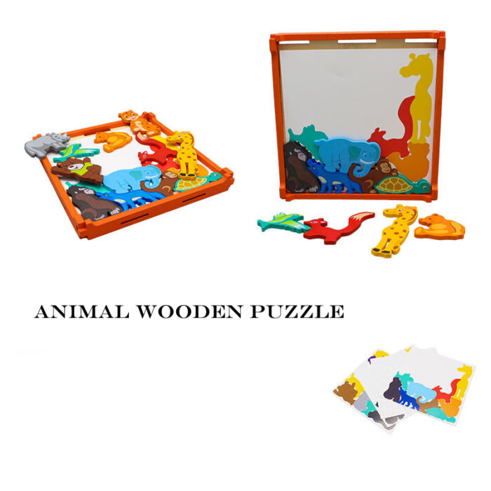 Cute 3D Colorful 16Pcs Animal Theme Wooden Puzzle For Kids - Image 1