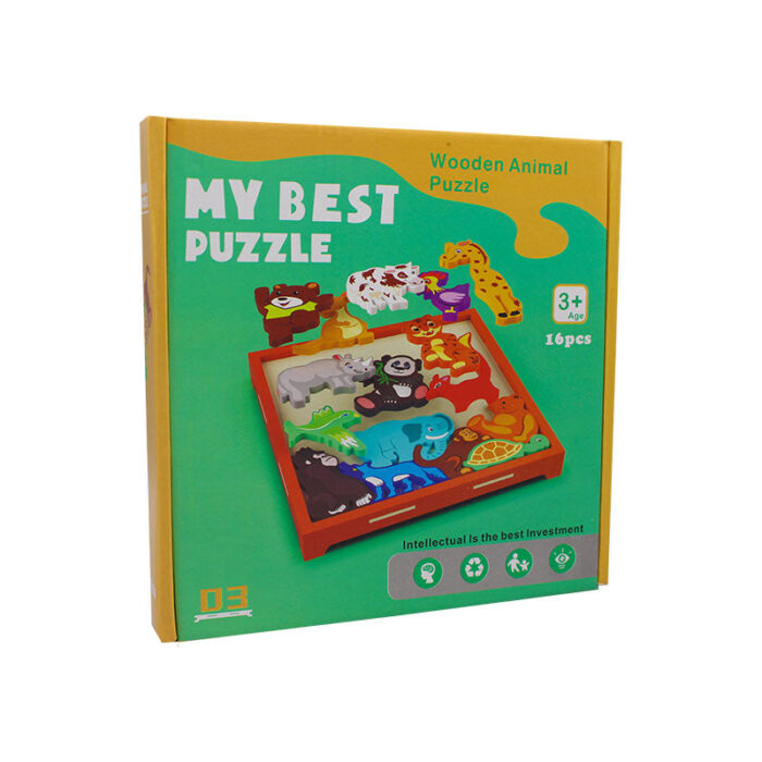 Cute 3D Colorful 16Pcs Animal Theme Wooden Puzzle For Kids - Image 4