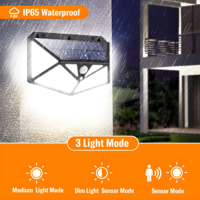 100 LEDs Rechargeable Motion Sensor Solar Interaction Waterproof Wall Lamp - Image 17