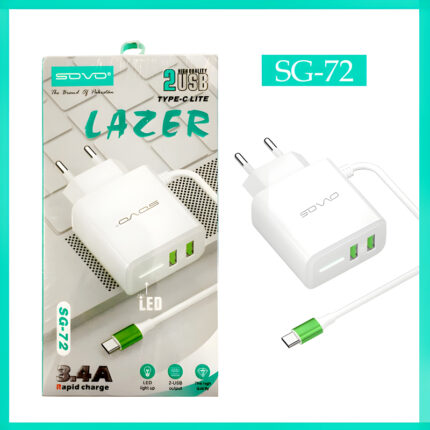 SOVO SG-72 Lazer 3.4-Amp Charger With Dual USB Output And LED Light