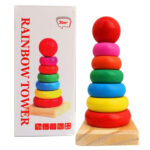 Colorful 6 Rings Wooden Rainbow Stacking Tower Toy
