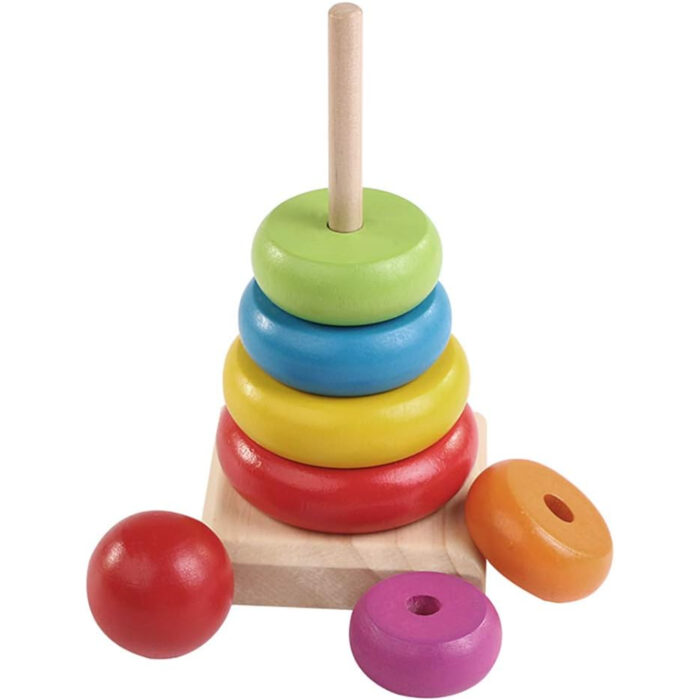 Colorful 6 Rings Wooden Rainbow Stacking Tower Toy - Image 4