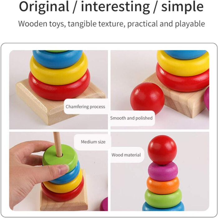 Colorful 6 Rings Wooden Rainbow Stacking Tower Toy - Image 5