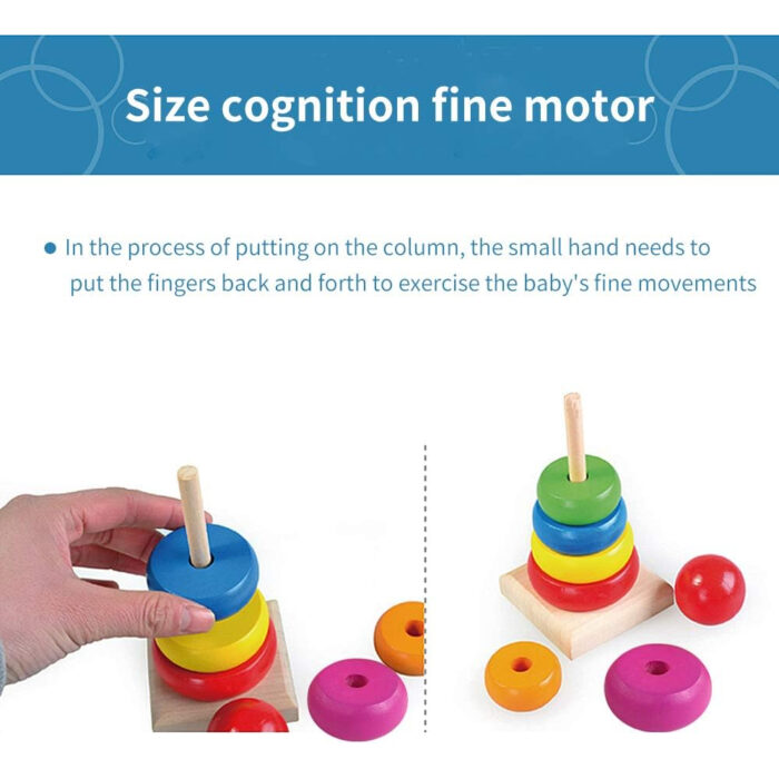 Colorful 6 Rings Wooden Rainbow Stacking Tower Toy - Image 7