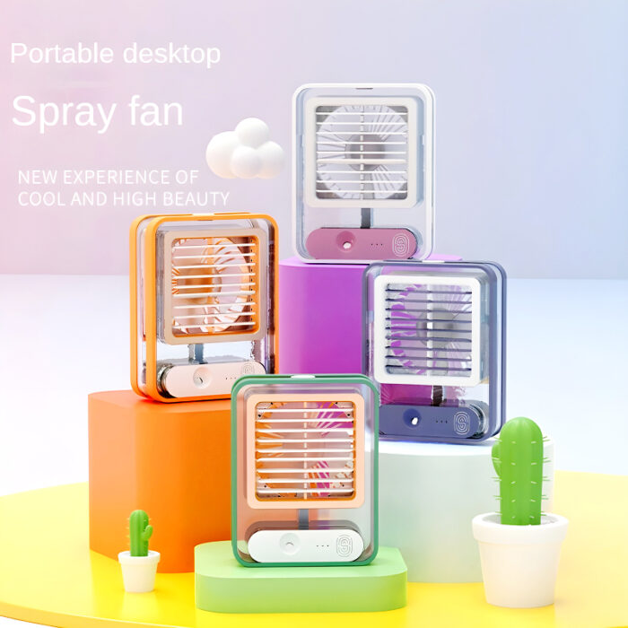 Rechargeable Transparent Fan with 3-Speed Wind, Night Light, Nano Spray Tech, Adjustable Grid - Image 1