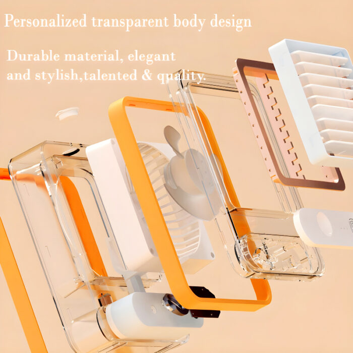 Rechargeable Transparent Fan with 3-Speed Wind, Night Light, Nano Spray Tech, Adjustable Grid - Image 4