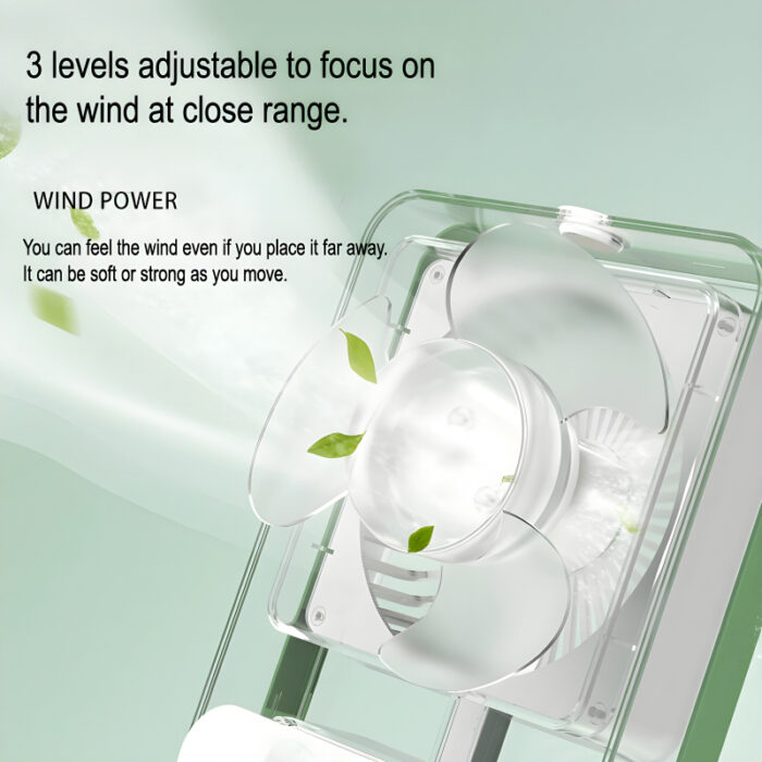Rechargeable Transparent Fan with 3-Speed Wind, Night Light, Nano Spray Tech, Adjustable Grid - Image 3