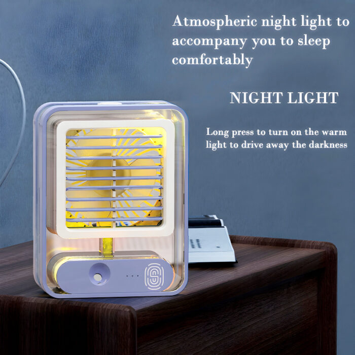 Rechargeable Transparent Fan with 3-Speed Wind, Night Light, Nano Spray Tech, Adjustable Grid - Image 2