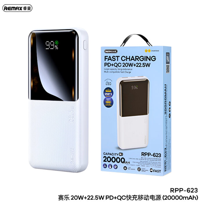 RPP-623 Remax 20000mAh LED Display, PD+QC 20w+22.5W Fast Charging Multi-Device Compatibility Powerbank - Image 1