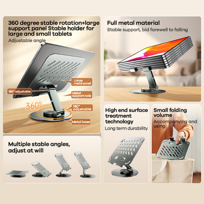 Remax RM-C60 Adjustable 360 degree Precision Alloy Tablet & Smartphone Holder - Image 2