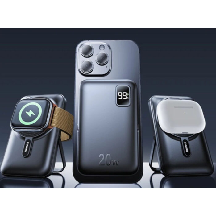 Remax 10000mAh RPP-695 3 in 1 15W Wireless Charging Power Bank with Foldable Holder - Image 2