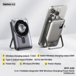 Remax 10000mAh RPP-695 3 in 1 15W Wireless Charging Power Bank with Foldable Holder - Image 4