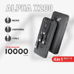 Alpha X-200 10000mAh Power Bank With Phone Holder, LED Display And 2x Torch Lights