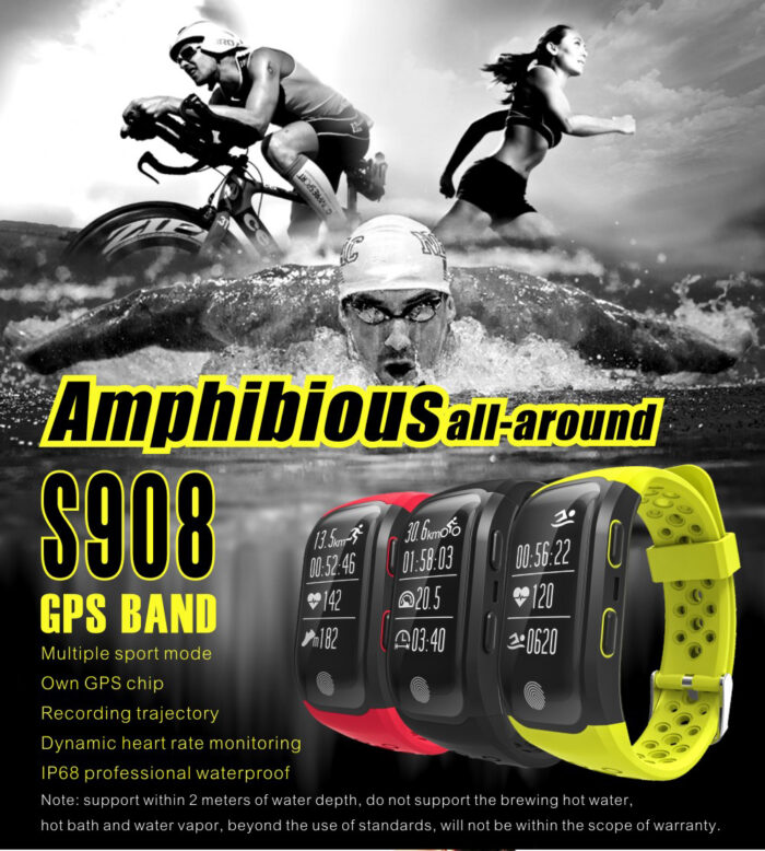 S908 GPS Smart Band IP68 Waterproof Sports Wristband Heart Rate Monitor Call Reminder - Image 1