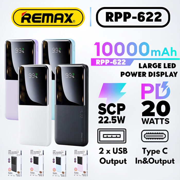 RPP-622 Remax 10000mAh LED Display, PD+QC 20w+22.5W Fast Charging Multi-Device Compatibility Powerbank - Image 7