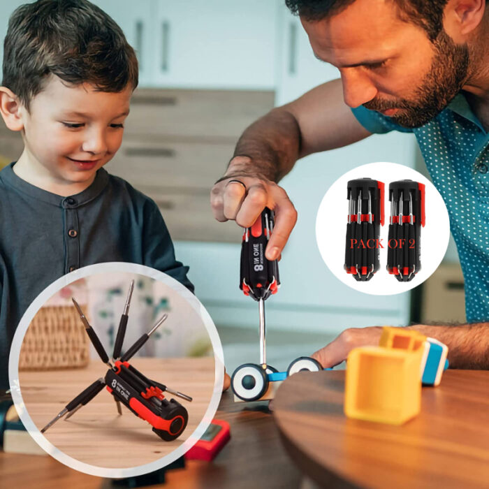Pack Of 2 Compact 8-In-1 Multi Screwdriver Tool Set With 6 LED Torch - Image 2