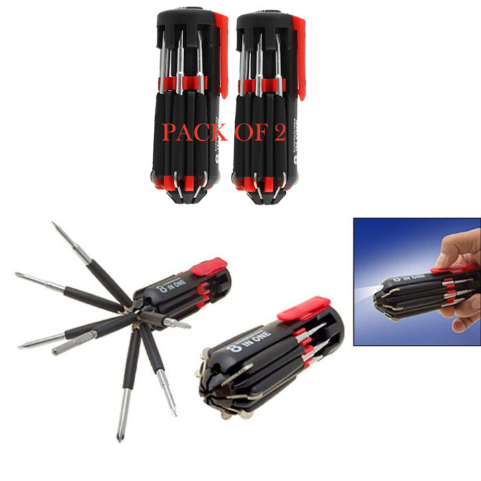Pack Of 2 Compact 8-In-1 Multi Screwdriver Tool Set With 6 LED Torch - Image 6