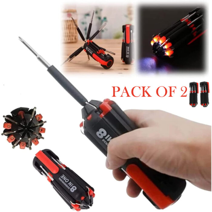 Pack Of 2 Compact 8-In-1 Multi Screwdriver Tool Set With 6 LED Torch - Image 9