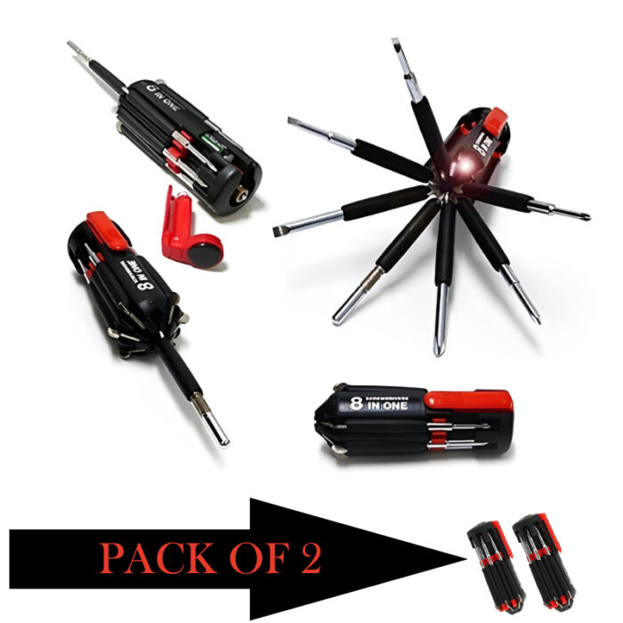 Pack Of 2 Compact 8-In-1 Multi Screwdriver Tool Set With 6 LED Torch - Image 10