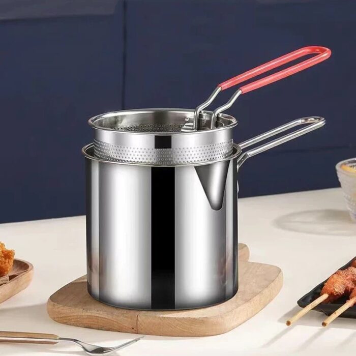 Stainless Steel Deep Fryer Frying Pot With Strainer 12ML Capacity | Basket Deep Fryer Pot for Baking Frying Boiling Home Kitchen - Image 5
