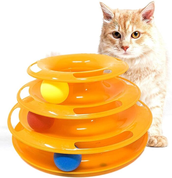 Three Levels Pet Cat Toy Tower Tracks Disc Cat Intelligence Amusement Triple Pay Disc Cat Toys Ball Training Amusement Plate - Image 1