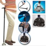 Trusty Cane - Sturdy Folding Walking Triple Head With Built in Lights - Fordable Walking Stick