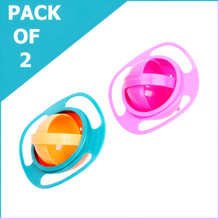 Pack Of 2 Universal Gyro Bowls: 360° Rotate Spill-Proof Baby Feeding Dish Tableware - Image 7