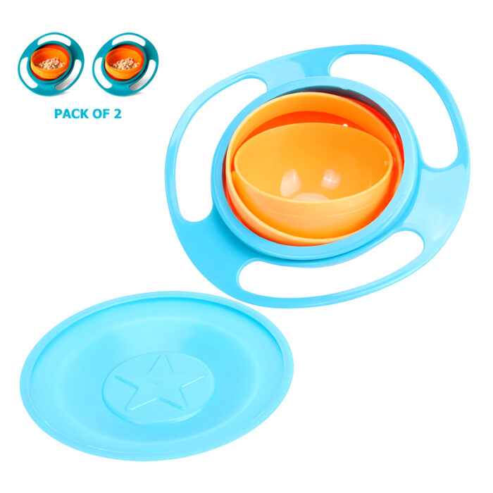 Pack Of 2 Universal Gyro Bowls: 360° Rotate Spill-Proof Baby Feeding Dish Tableware - Image 9