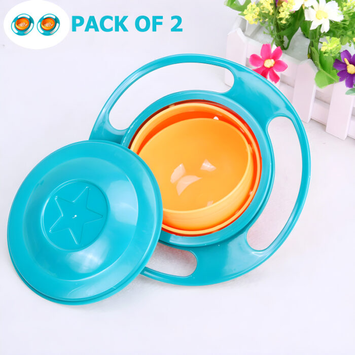 Pack Of 2 Universal Gyro Bowls: 360° Rotate Spill-Proof Baby Feeding Dish Tableware - Image 8
