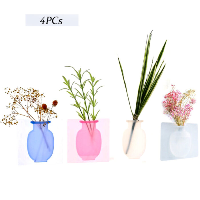 4 PCs Sticky Vase Wall Mounted Plant Holder Decorative Flower Display Vase Wall Decor - Image 1