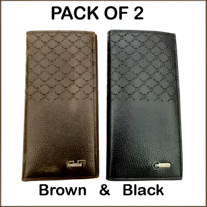 Pack of 2 Luxury Men's Ultra-Thin Long Wallets - Woven Pattern Multi-Card Clutch - Image 1