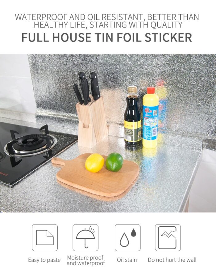 40 X 200cm Kitchen Oil-Proof Waterproof Stickers Aluminum Self Adhesive Wall Sticker DIY Wallpaper - Image 1