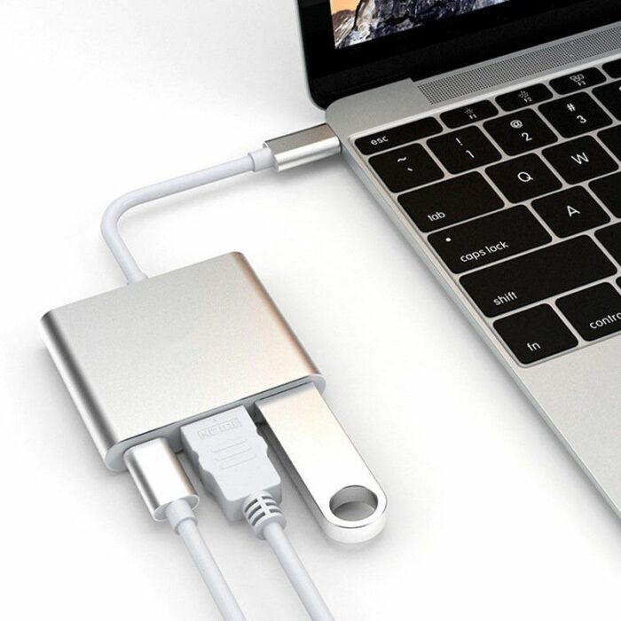 WhatsApp-Image-2021-01-26-at-8.36.33-PM.jpeg Multi-Ports 3 In 1 USB 3.1 Type C To HDMI USB 3.0 HUB Adapter Dongle Dock Cable - Image 1