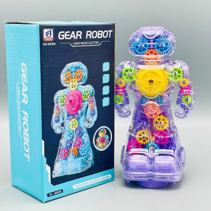 Electric Transparent Gear Robot Toy With Light Effects for Kids - Image 1