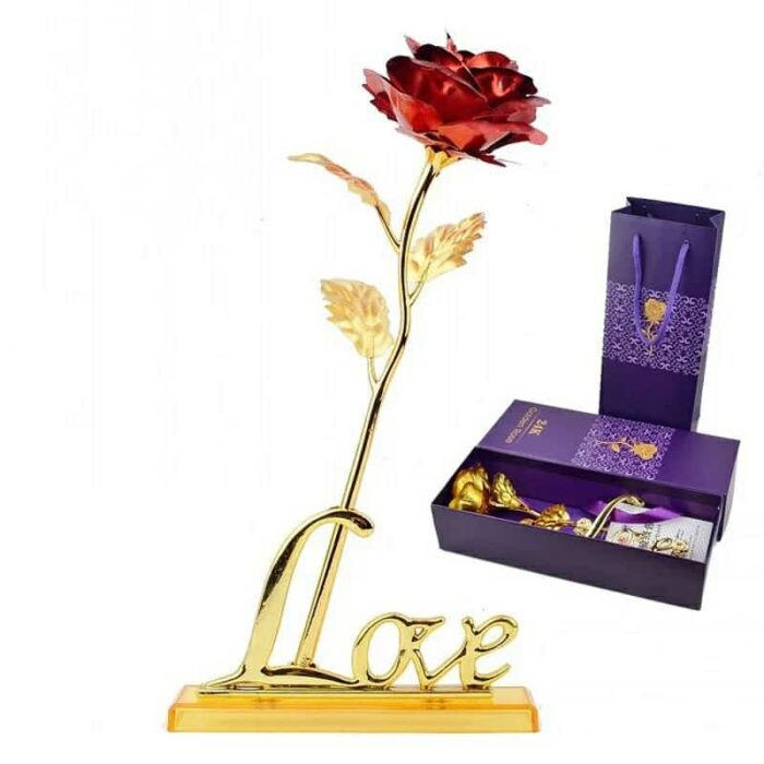 24k Gold Plated Rose (With Love Holder Box) Gift Ramazan Greeting Mother's Day Gift Flower Gold Dipped Rose - Image 1