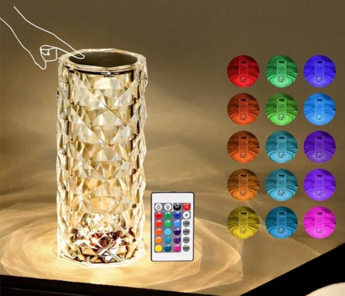 Diamond Rose Crystal Lamp 16 Color Changing ( with remote) Touch Lamp USB Rechargeable - Image 1