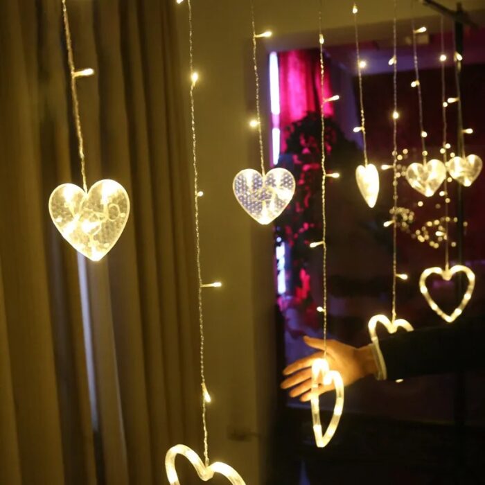 Multi Color Heart Curtain  Warm Color Heart Curtain 6+6 String LED Light, Plug-In, 220 V - Image 11