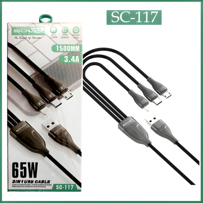 SOVO SC-117 High-Quality 65W 3-In-1 USB Cable - Image 1